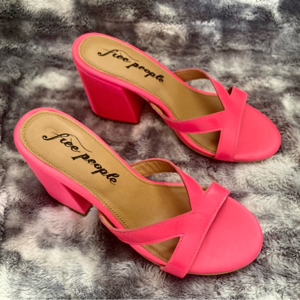 Free People Charlie Neon Pink Block Heels